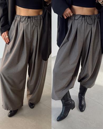 Kahve Pötikareli Bel Ve Paça Lastik Detaylı Pantolon