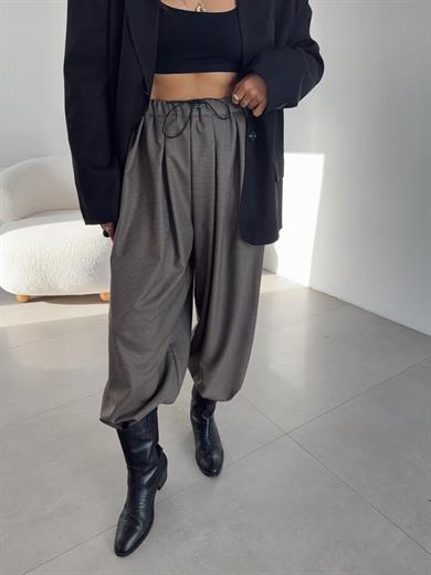 Kahve Pötikareli Bel Ve Paça Lastik Detaylı Pantolon