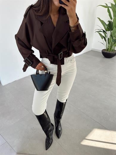 Kahve Reglan Kısa Ceket