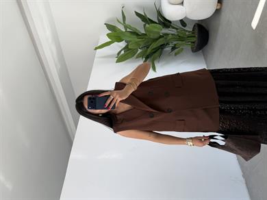 Kahve Scuba Krep Cep Kapaklı Yelek