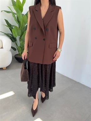 Kahve Scuba Krep Cep Kapaklı Yelek