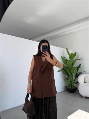 Kahve Scuba Krep Cep Kapaklı Yelek