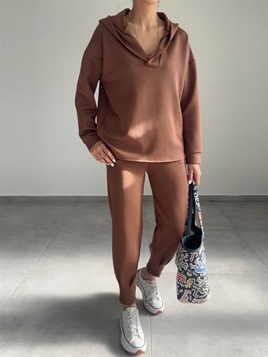 Kahve Scuba Paça Pileli Eşofman