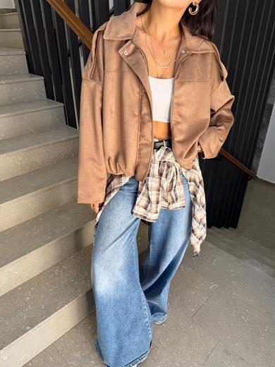 Kahve Scuba Süet Ceket