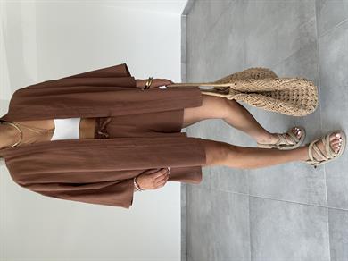 Kahve Şile Şortlu Kimono Takım