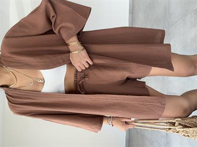 Kahve Şile Şortlu Kimono Takım