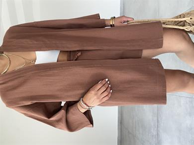 Kahve Şile Şortlu Kimono Takım