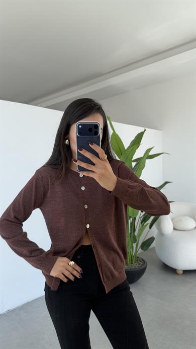 Kahve Simli Triko Hırka