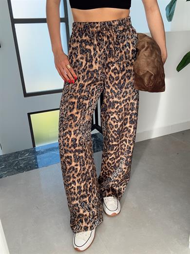 Kahve-Siyah Leopar Bol Paça Pantolon
