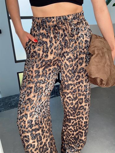 Kahve-Siyah Leopar Bol Paça Pantolon