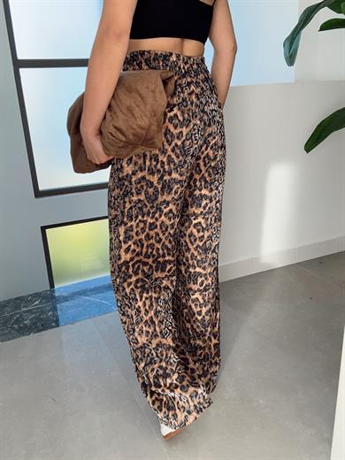 Kahve-Siyah Leopar Bol Paça Pantolon