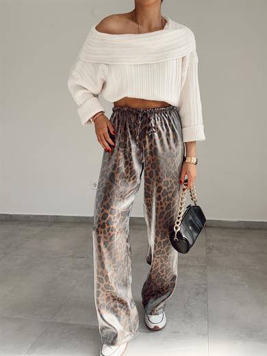 Kahve-Siyah Leopar Desen Pantolon