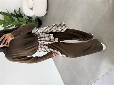 Kahve Sonsuz Kumaş Geniş Kemerli Pileli Eşofman Altı