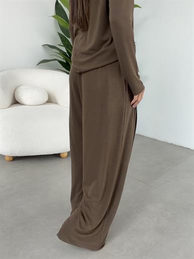 Kahve Sonsuz Kumaş Geniş Kemerli Pileli Eşofman Altı