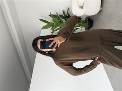 Kahve Sonsuz Kumaş Uzun Kollu Bluz