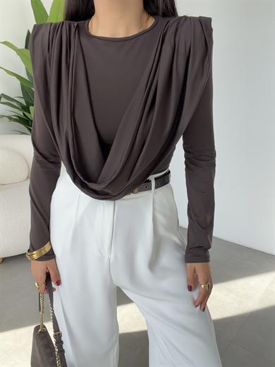 Kahve Tasarım Likralı Bluz