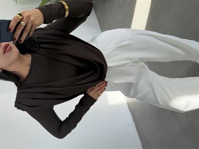 Kahve Tasarım Likralı Bluz