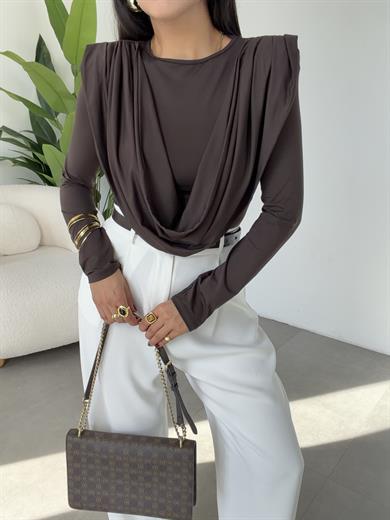 Kahve Tasarım Likralı Bluz