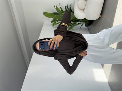 Kahve Tasarım Likralı Bluz