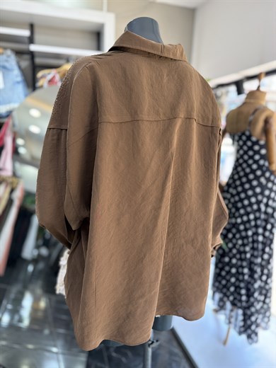 Kahve Taşlı Oversize Gömlek