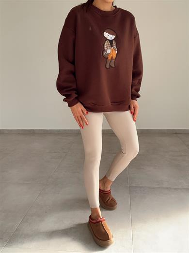 Kahve Tedy Nakışlı Sweat
