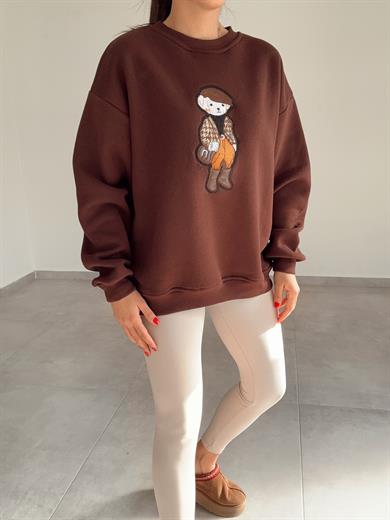 Kahve Tedy Nakışlı Sweat
