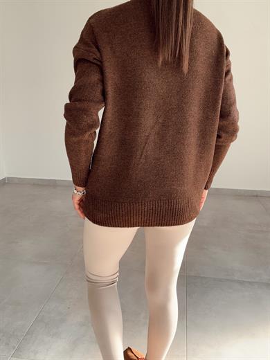 Kahve Tedy Nakışlı Triko Kazak