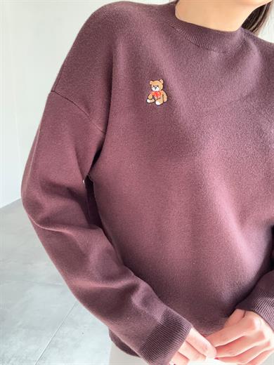 Kahve Tedy Nakışlı Yumoş Triko