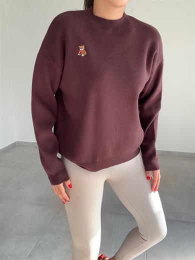 Kahve Tedy Nakışlı Yumoş Triko