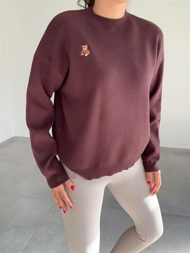 Kahve Tedy Nakışlı Yumoş Triko