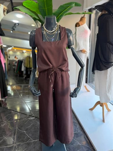 Kahve Tencel Kare Yaka Takım