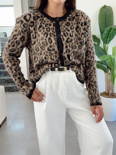 Kahve Tüylü Leopar Hırka
