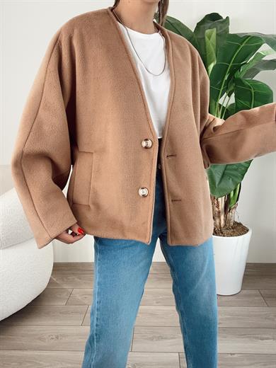 Kahve V Yaka Kısa Kaban