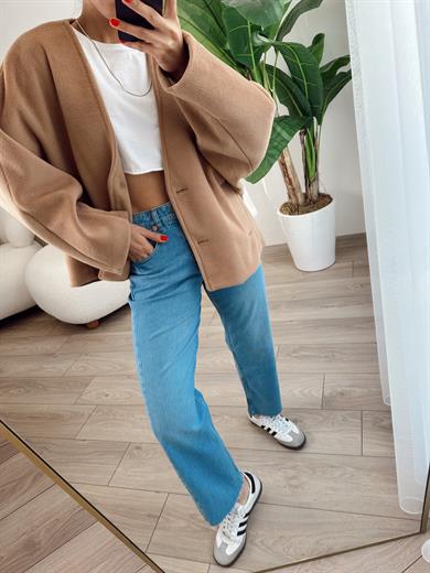 Kahve V Yaka Kısa Kaban