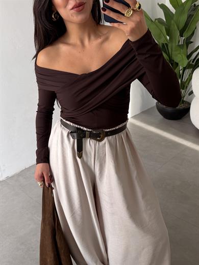 Kahve Yaka Detay Bodysuit