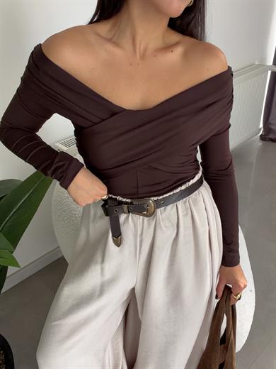 Kahve Yaka Detay Bodysuit