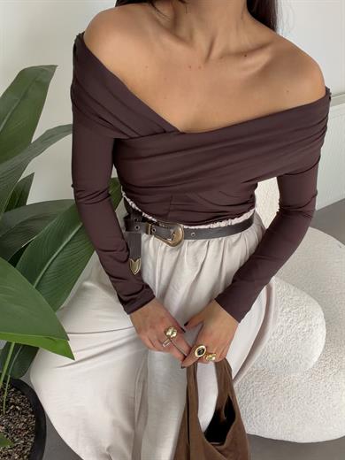 Kahve Yaka Detay Bodysuit