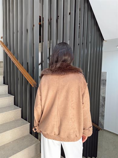 Kahve Yakası Kürklü Bomber Mont