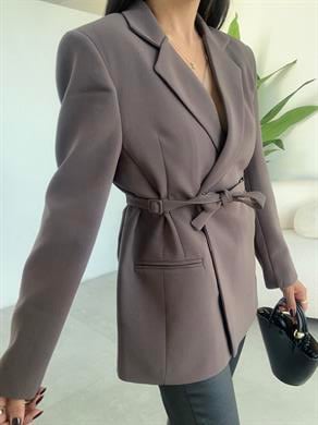 Kahve Yandan Bağlamalı Blazer