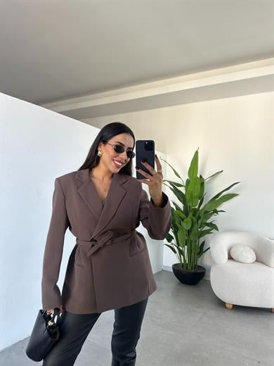 Kahve Yandan Bağlamalı Blazer