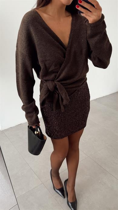 Kahve Yandan Bağlamalı Kazak