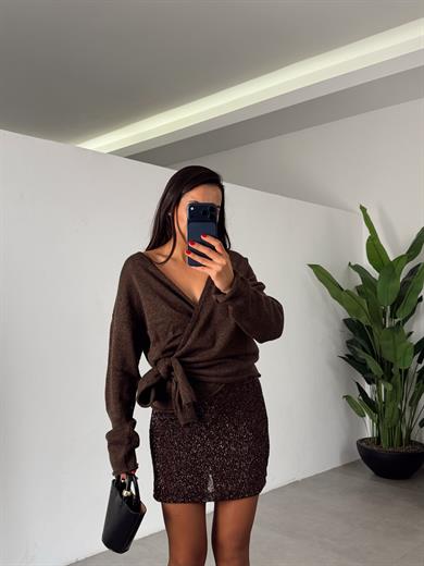 Kahve Yandan Bağlamalı Kazak