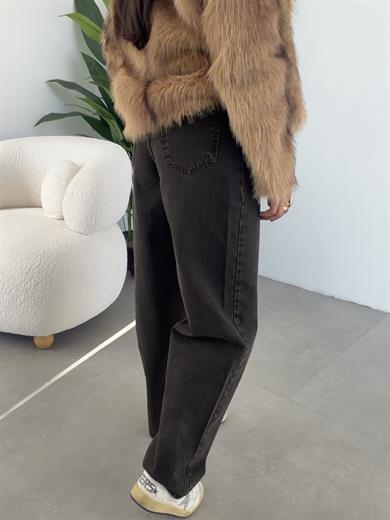 Kahve Yıkama Efektli Baggy Jean