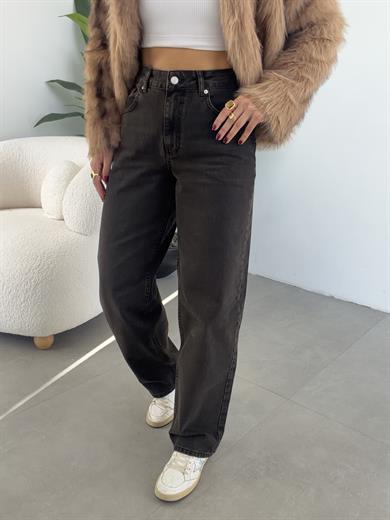 Kahve Yıkama Efektli Baggy Jean