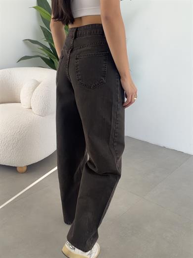 Kahve Yıkama Efektli Baggy Jean