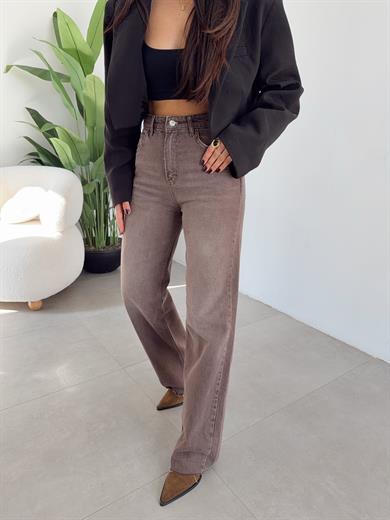 Kahve Yıkamalı Straight Jean
