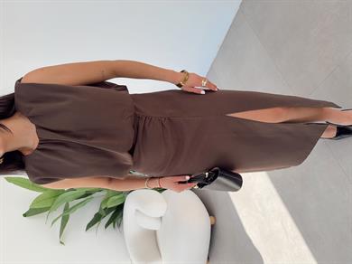 Kahve Yırtmaçlı Elbise