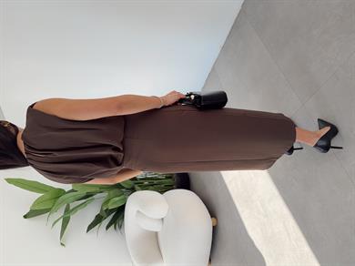 Kahve Yırtmaçlı Elbise