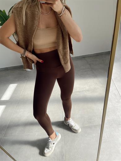 Kahve Yüksek Bel Fit Tayt