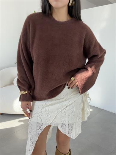 Kahve Yumoş Bol Kol Kazak